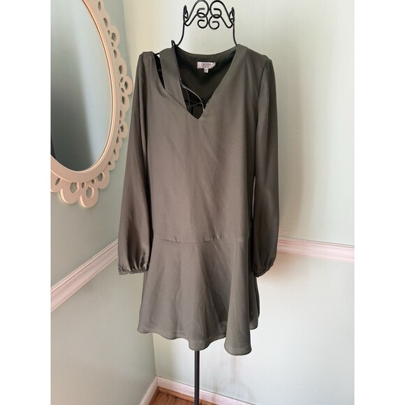 Crosby By Mollie S Burch Drop Waist Long Sleeve Green V-neck Women’s Dress - Picture 2 of 7